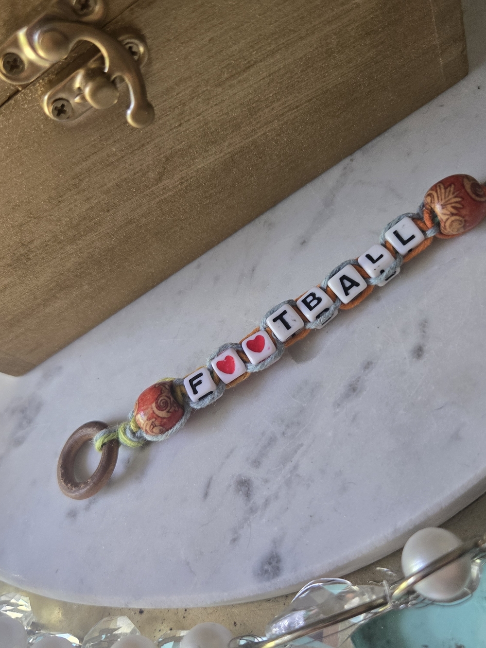 Handmade 'F❤️❤️TBALL' Beaded Keychain - Picture 2 of 4